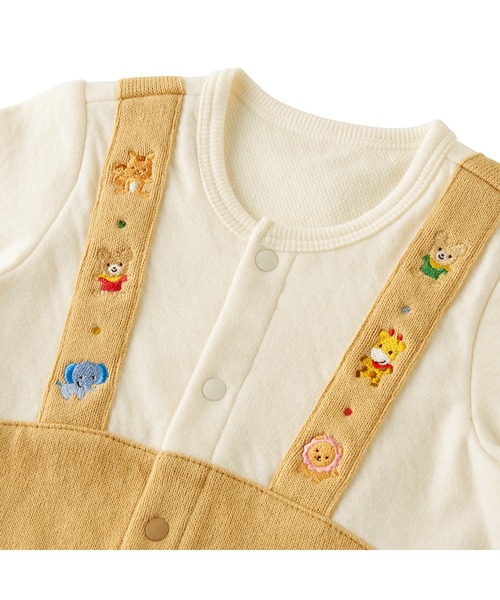 MIKI HOUSE ベビー服 ロンパース どうぶつ刺繍のカバーオール