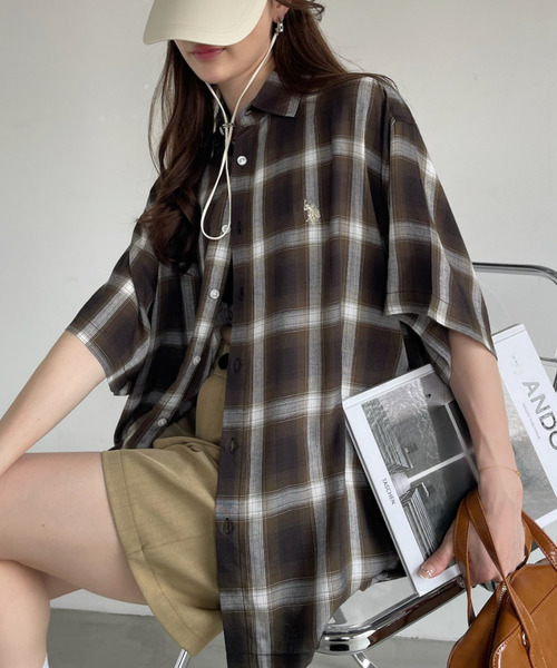 ブラウス シャツ Ada.別注// U.S. POLO ASSN ビッグサイズ ボリュームスリーブ ギンガムチェック シャツ レディース U.S. POLO ASSN. ブラウス シャツ Ada.別注// ASSN ビッグサイズ