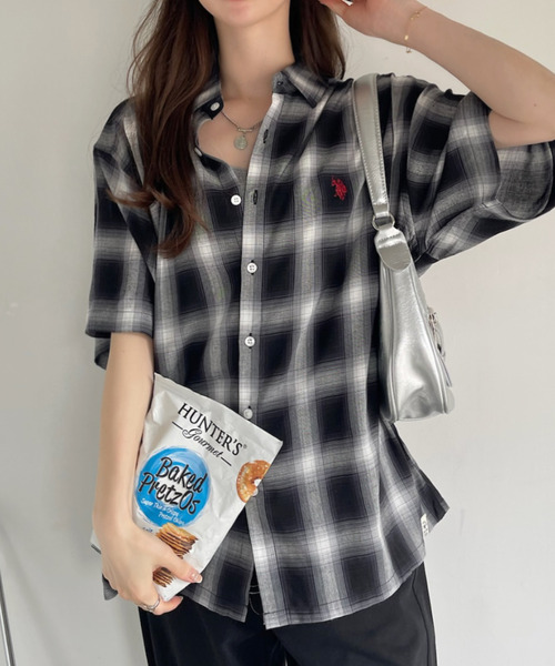 ブラウス シャツ U.S. POLO ASSN. 半袖 レギュラー チュニック シャツ レディース メンズ U.S. POLO ASSN. ブラウス シャツ 半袖 レギュラー チュニック