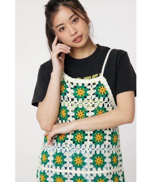 RODEO CROWNS WIDE BOWL，FLOWERクロシェキャミ　新品 RODEO CROWNS WIDE BOWL ワンピース FLOWERクロシェキャミミニ