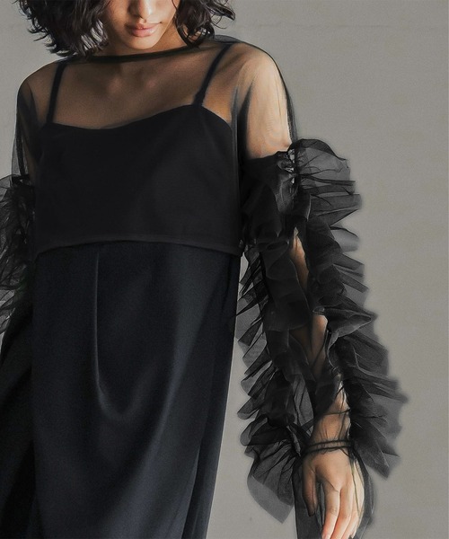 GIRL DRESS FOR NOW カーディガン チュールフリルスリーブショート丈