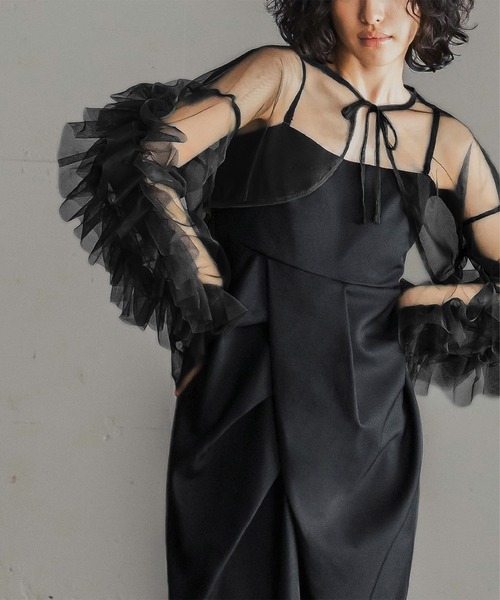 GIRL DRESS FOR NOW カーディガン チュールフリルスリーブショート丈