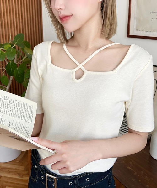 モユル 半袖カットソー レディース美品  - Tシャツ 半袖 シャツ 無地 シンプル プルオーバー レディース トップス
