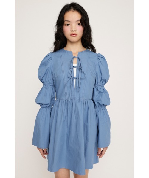 限定商品♪【HOBBS】上品ツヤ感☆パフスリーブワンピース セール】フラワー ジャガード バックリボン パフスリーブ