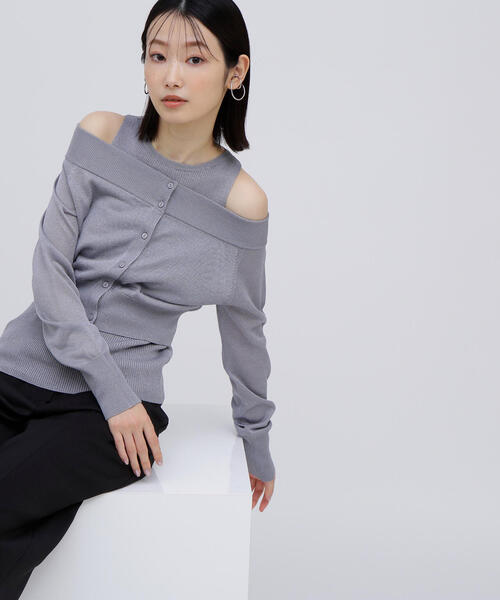 カーディガン 「BLANC」オフショルクロップドアンサンブル レディース