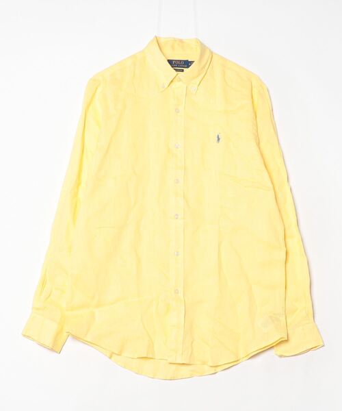 美品＊ポロラルフローレン　近年　リネンシャツ　QR　同色ポニー　S　イエロー POLO RALPH LAUREN（ポロ・ラルフローレン） シャツ クラシック