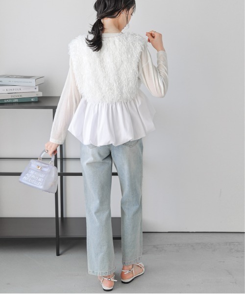 ベスト ジレ フェザーフリンジペプラムベスト レディース