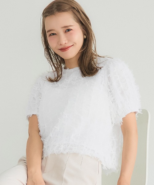 ブラウス シャツ チュールリボン付ブラウス レディース flower（ファッション） ブラウス シャツ チュールリボン