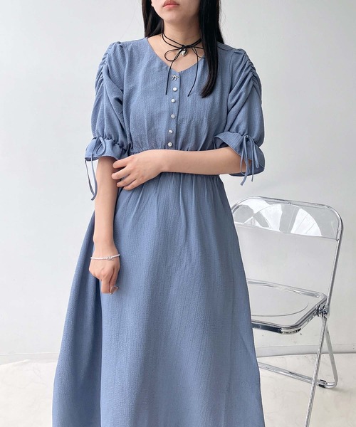 本日最終アズノウアズトゥバス❋新品19580円カットソーワンピース AS KNOW ワンピース ○リボンとキラ釦5分袖ワンピース