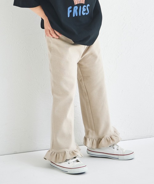 ハンドメイド子供袋　フレアシャツ、フリルパンツ120 pairmanon パンツ ストレッチ素材 裾フリル キッズ 子供服