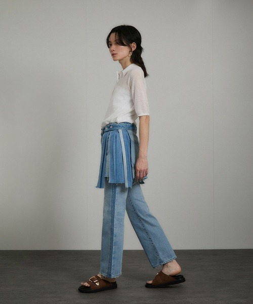 パンツ・ボトムスその他 HUECLOSET Fake Denim Stitch Pants KURO ジーンズ デニム デニムパンツ 「KURO」FLOWER STITCHING
