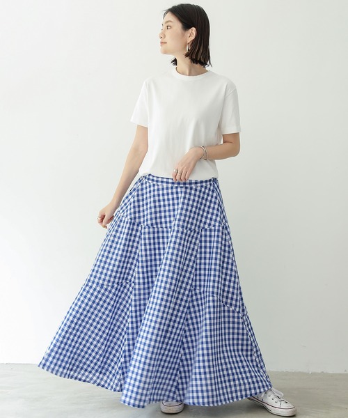 美品♡ ビュルデサボン ギンガムチェック ロングスカート コットン 2023 美品♡ ビュルデサボン ギンガムチェック ロングスカート