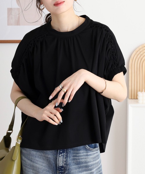 tシャツ EGLANTINE スモッキング立体刺繍カットソー レディース