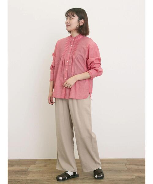 サマンサモスモス☆【slow linen】柄アソートフリルブラウス(ピンク) SM2 - サマンサモスモス【Slow linen】柄アソートフリルブラウス