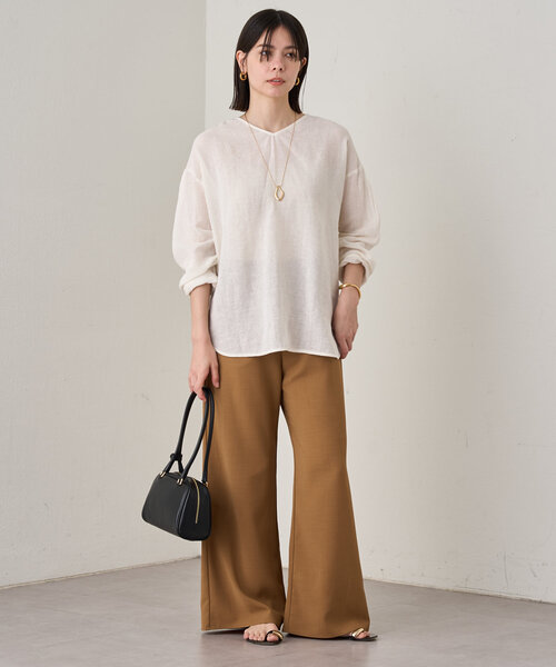Loungedress ブラウス シャツ メッシュリネン2WAYルーズプル