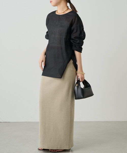 Loungedress ブラウス シャツ メッシュリネン2WAYルーズプル