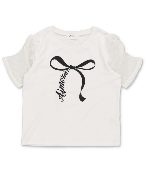 SPINNS tシャツ パフスリーブ半袖Tシャツ/袖シースルー/リボン
