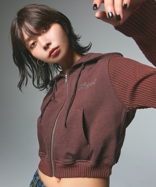 X-girl パーカー SWEAT AND KNIT ZIP UP HOODIE レディース