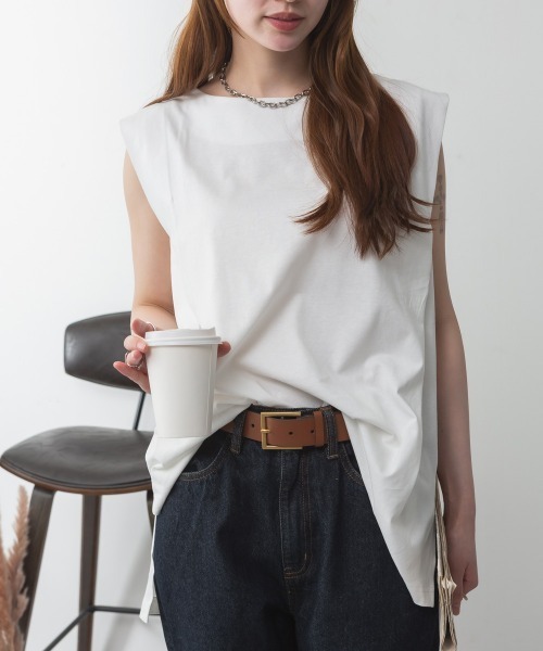 RCD tシャツ 肩タックノースリーブボートネックTシャツ レディース