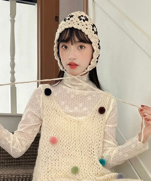 カシラ　チューリップクロシェ　花柄　白 カシラ チューリップクロシェ 花柄 白 チューリップハット｜帽子
