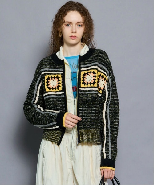 カーディガン 「25AW PRE-ORDER」Crochet Motif Zip Knit Cardigan/クロシェモチーフジップニットカーデ「MA