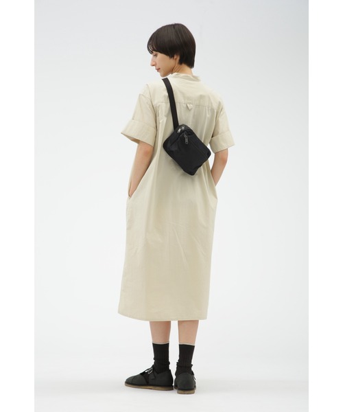 エムエイチエル 美品 MHL ノーカラーワンピース 2 ベージュ マーガレットハウエル MHL. / ノーカラーコットンシャツ