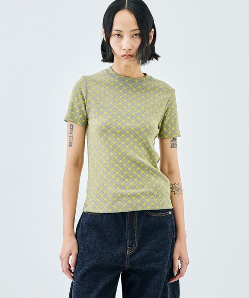 tシャツ コットンモダールフライス フラワープリント Tシャツ レディースの画像
