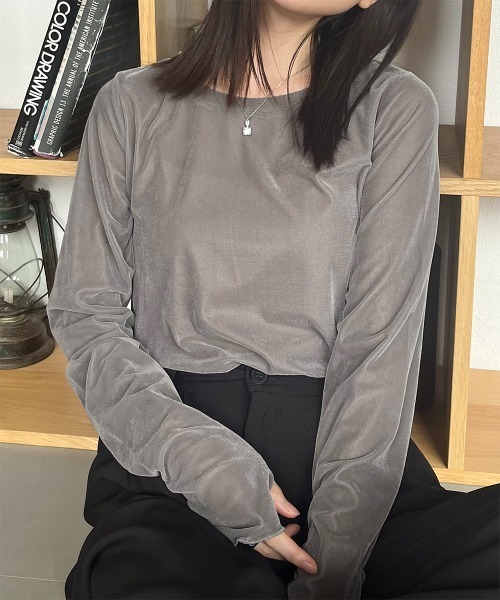tシャツ フィンガーホールシアーベロアトップス レディース : ZOZOTOWN