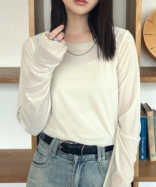 tシャツ フィンガーホールシアーベロアトップス レディース : ZOZOTOWN