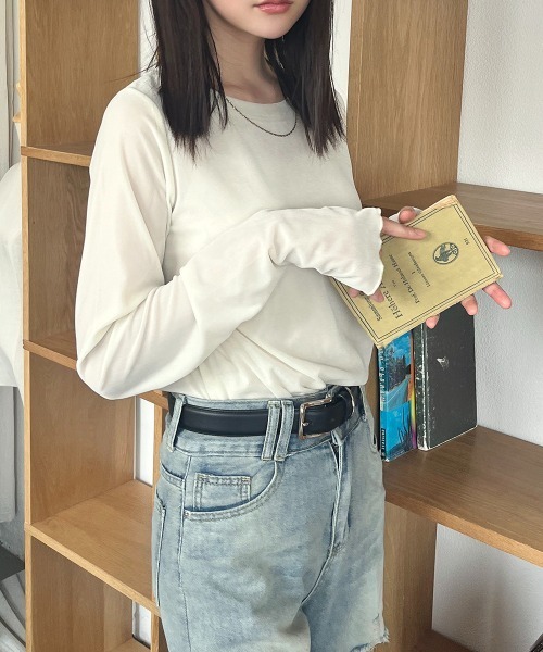 tシャツ フィンガーホールシアーベロアトップス レディース : ZOZOTOWN