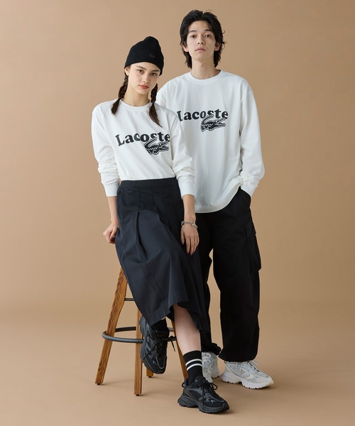 【ブラック】【オンライン限定】LACOSTE 鹿の子オーバーサイズプリント ロングスリーブTシャツ LACOSTE（ラコステ） tシャツ 「オンライン限定」LACOSTE 鹿の子