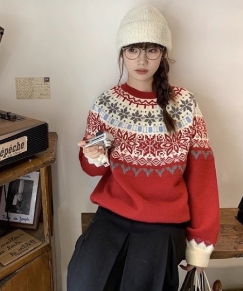 FUNdaysion ニット セーター ノルディック柄ニットプルオーバー