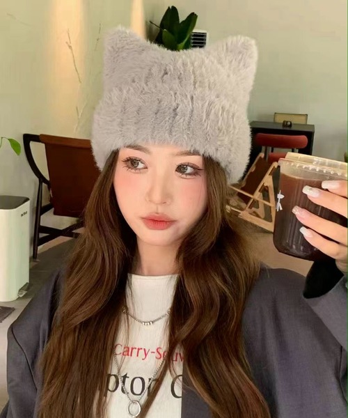 ニット帽 ニットキャップ Nia(ニア)/シンプル猫耳シャギースクエア