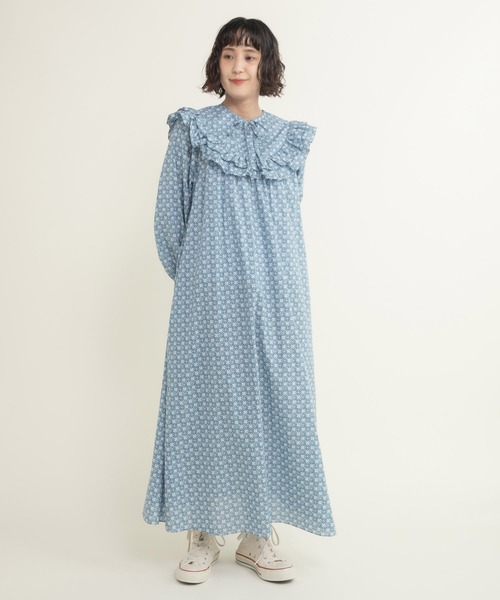 Dot&Stripes CHILD WOMEN リバティ 羽根柄 ワンピース Dot＆Stripes CHILD WOMAN（ドット＆ストライプス チャイルドウーマン