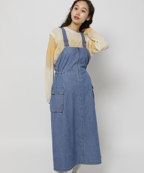 新品　ニコアンド　デニムサロペットロングスカート　L niko and…（ニコアンド） サロペットスカート LARGE ブルー レディース