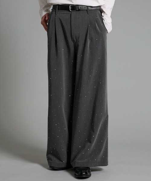 VELNUS スラックス 「VELNUS」Rhinestone 2-tuck wide slacks /ラインストーン2タックワイドスラックス ...