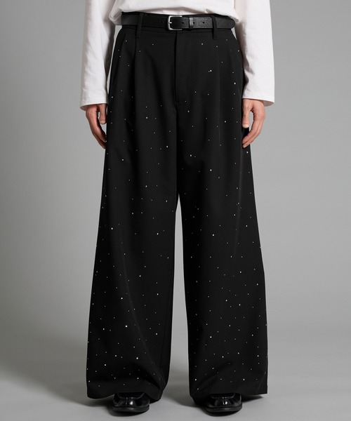 VELNUS ワイドパンツ スラックス 「VELNUS」Rhinestone 2-tuck wide
