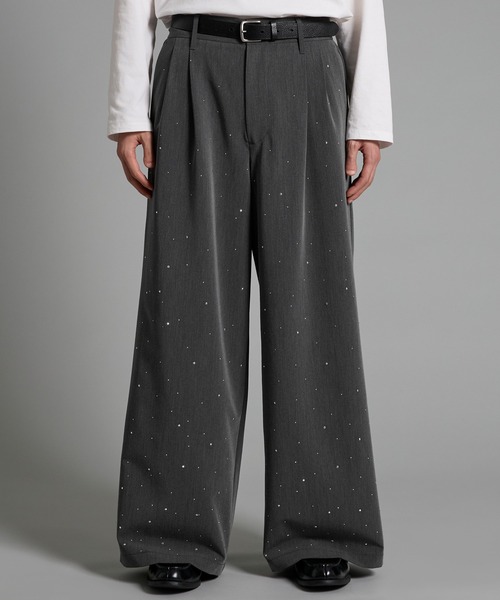 VELNUS ワイドパンツ スラックス 「VELNUS」Rhinestone 2-tuck wide