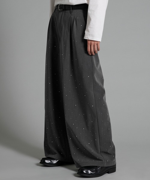 VELNUS ワイドパンツ スラックス 「VELNUS」Rhinestone 2-tuck wide