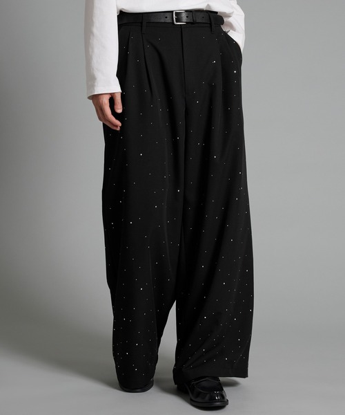 VELNUS ワイドパンツ スラックス 「VELNUS」Rhinestone 2-tuck wide