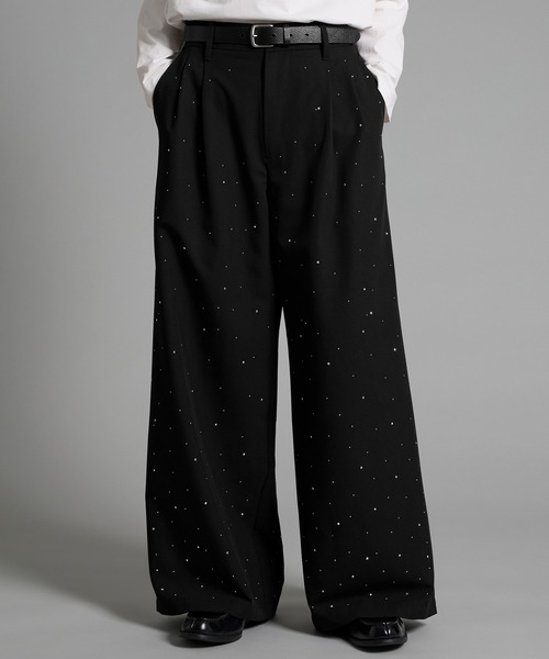 VELNUS スラックス 「VELNUS」Rhinestone 2-tuck wide slacks /ライン