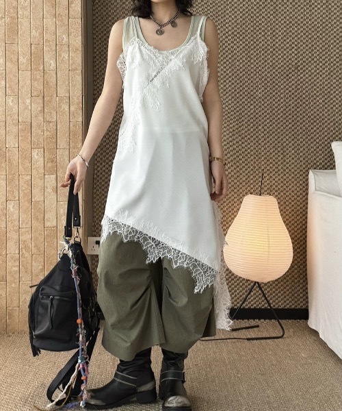 Maison Calme ワンピース 「26年春夏新作」レース切り替えサテン
