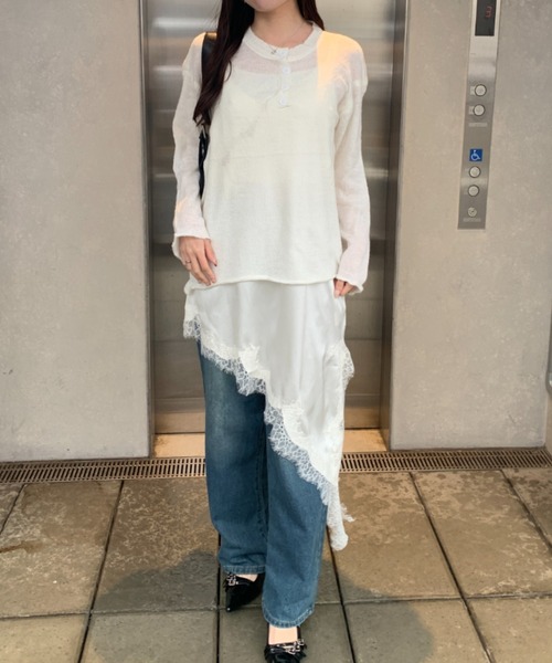Maison Calme ワンピース 「26年春夏新作」レース切り替えサテン