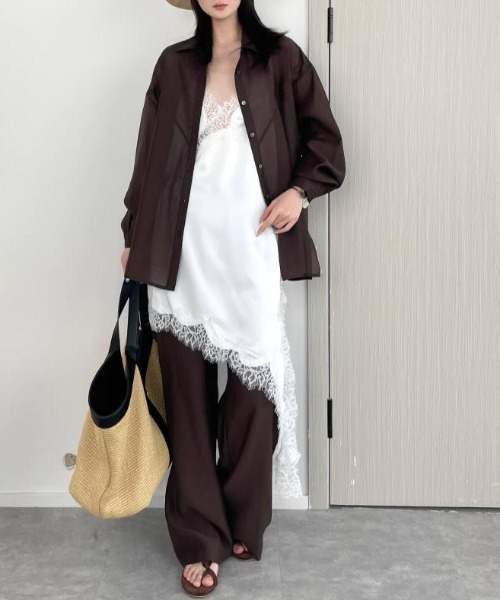 Maison Calme ワンピース 「26年春夏新作」レース切り替えサテン