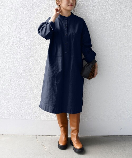 SHIPS any 「SHIPS any」 長袖ワンピース ONE SIZE ネイビー
