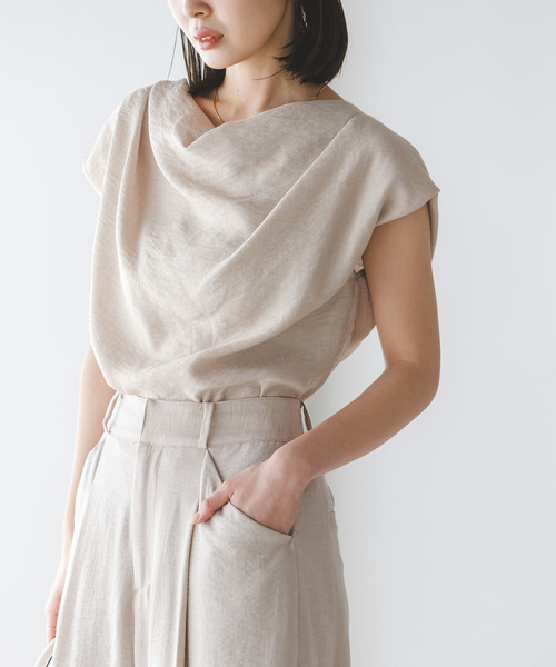 NOBLE（ノーブル） ブラウス シャツ ファジーリネンタックショルダー