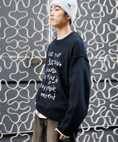 niko and…（ニコアンド） セーター ニット 刺繍ロゴニットプルオーバー