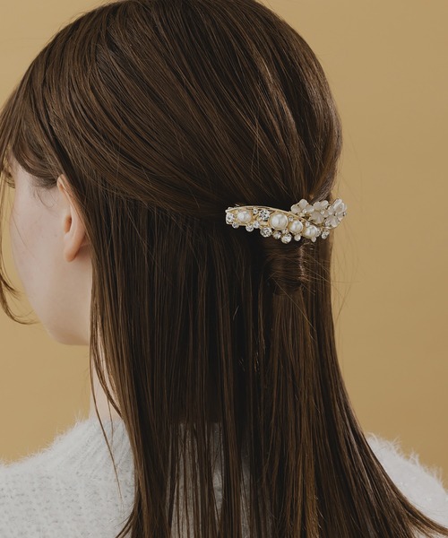 フラワーモチーフ ビジュー ヘアーバレット LA MUe ヘアクリップ 「LA MUe」ビジュー×パール フラワー バレッタ