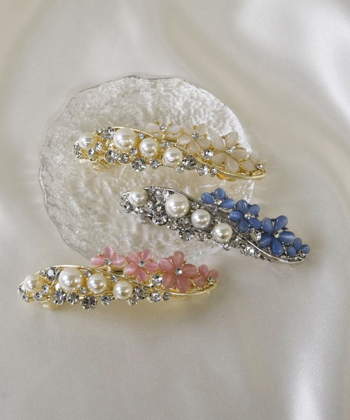 LA MUe ヘアクリップ 「LA MUe」ビジュー×パール フラワー バレッタ