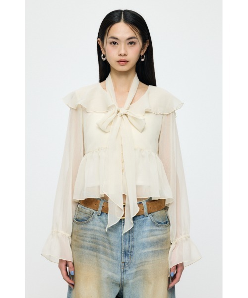moussy ボウタイシフォンブラウス アイボリー MOUSSY（マウジー） ブラウス シャツ 「26年SS新作」BOW TIE CHIFFON